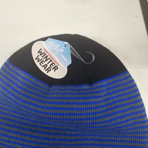 *NWT* Black Blue Beanie Hat 7- Eleven 24/7 Life Winter Wear - Picture 4 of 6